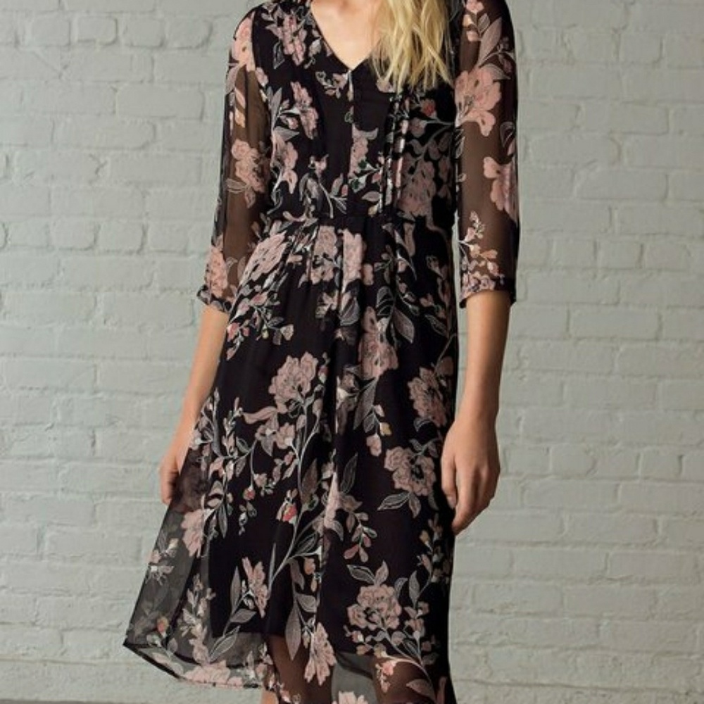 NWOT Amour Vert black silk floral dress